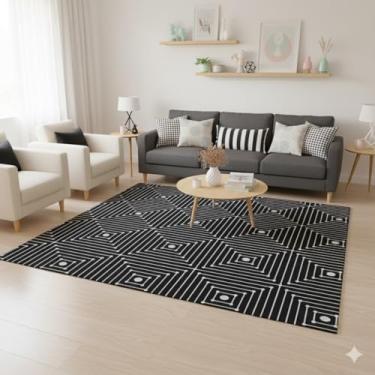 Imagem de Tapete sala Domus Antiderrapante 3,00m x 1,50m Algodão Colorido (PRETO)