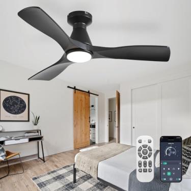 Imagem de BvenuBigLite Ventiladores de teto com luzes e aplicativo: Ventilador de teto de baixo perfil para quarto - Ventilador regulável com controle remoto preto 3 lâminas ultra silencioso