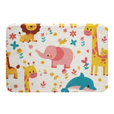 Imagem de Erosebridal Conjunto de tapete de banheiro infantil com estampa de animais, zoológico, para meninas, meninos, girafa, elefante, golfinho, 40,6 cm x 61 cm, capacho floral de animais de desenho animado