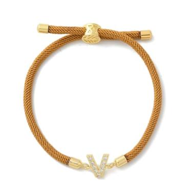 Imagem de Pulseira de amizade ajustável com letra inicial de latão micro pavê zircônia cúbica berloques joias para mulheres e homens pulseiras de cordão de nylon, presente para mulheres ou homens, 2.6 inch