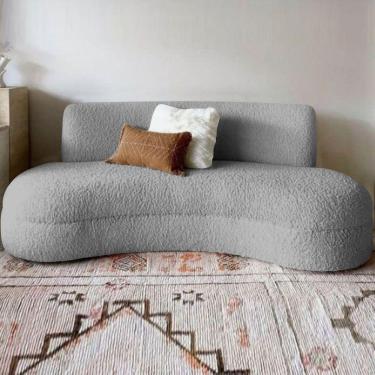 Imagem de Sofá Divã Curvo Sala De Estar Maria 180 Cm Bouclé - Amarena Móveis Cor Cinza