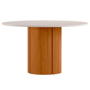 Imagem de Mesa De Jantar Redonda Para 6 Lugares 135cm Tampo Mdf Com Vidro Serena Ypê/off White - New Ceval