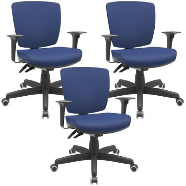 Imagem de Kit 03 Cadeiras De Escritório Executiva Office Giratória Preto Baixa Flexi P03 Vinil Azul - Lyam