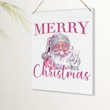 Imagem de Placa de decoração de Natal rosa de Papai Noel, decorações de Natal, presentes para mulheres e homens, fofo, Feliz Natal, decoração de parede, para casa, escritório, cozinha, banheiro, quarto