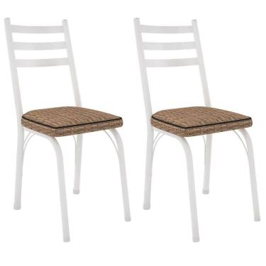 Imagem de Kit 2 Cadeiras Para Cozinha Tubular D-13 Nara De Aço Branco/rattan