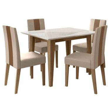 Imagem de Conjunto Sala De Jantar Mesa Retangular Kate Com Vidro 120cm E 4 Cadeiras Linea Carvalho/off White - Poliman