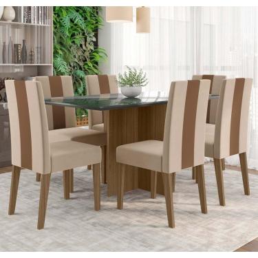 Imagem de Conjunto Sala De Jantar Mesa Retangular 160cm Com Vidro Helo E 6 Cadeiras Linea Carvalho/grafite/preto - Poliman