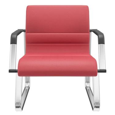Imagem de Cadeira De Escritório Recepção Com Braço Fixa Cromada Lev P03 Crepe Vermelho - Lyam Decor