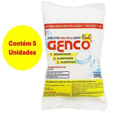 Imagem de Kit 5 Pastilha de Cloro Genco 200gr 3 em 1 Múltipla ação