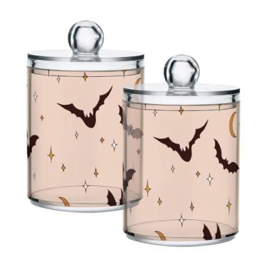 Imagem de Qilmy Qtip Suporte de boticário de plástico transparente de 397 g, frasco de armazenamento de boticário de Halloween com tampa, dispensador de recipiente de banheiro para bola de algodão, cotonete