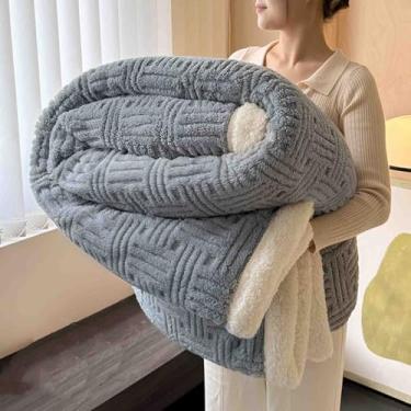 Imagem de Manta de lã felpuda e mantas femininas masculinas para cama adulto casal solteiro para sofá inverno lã grossa quente e confortável para primavera, outono e inverno (cinza, 150 x 200 cm)