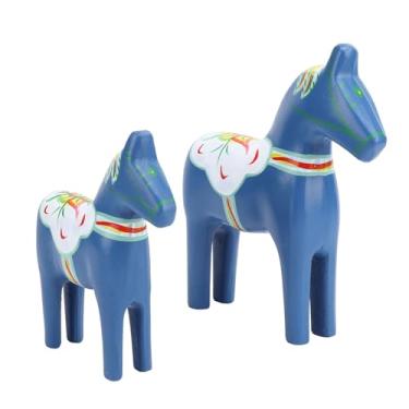 Imagem de Jwthee Cavalo Dala sueco, 2 peças pintadas à mão, ornamentos de madeira para casa (azul)