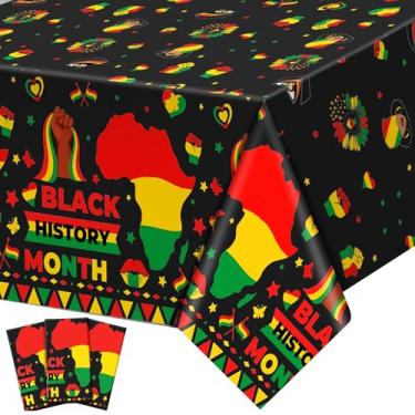 Imagem de Fullhawl 3 toalhas de mesa de plástico descartáveis do mês da história negra, 137 x 272 cm, toalha de mesa de história preta, suprimentos de festa para afro-americanos, festivais de fevereiro, festas