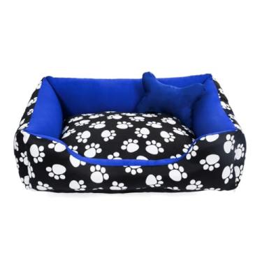 Imagem de Cama Pet para Cachorro e Gato Média | Confortável, Lavável e Impermeável | Zíper e Enchimento Removível(Patinha Branco/Azul)
