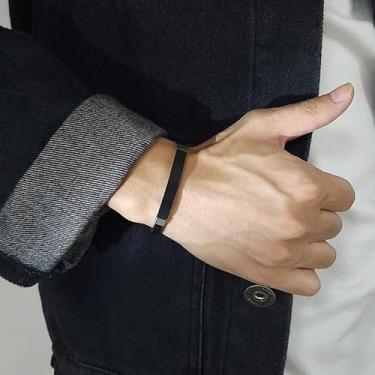 Imagem de Pulseira masculina de couro de aço inoxidável, ajustável, de microfibra, joia moderna, presente para ele, Length: 20.5 cm / 8.1 inches, Couro Aço inoxidável, Sem Pedra Preciosa