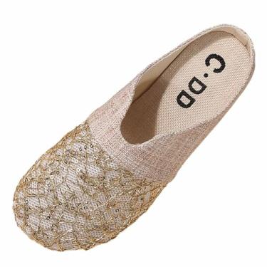 Imagem de Tênis feminino casual de malha bico redondo confortável respirável versátil para lazer ao ar livre, Bege, 39