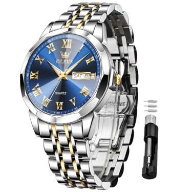 Imagem de OLEVS Relógio masculino à prova d'água com data e dia, analógico, quartzo, casual, número, clássico, luxuoso, escalas luminosas, 41 mm, rosto grande, fácil leitura, Reloj para Hombre, Relógio