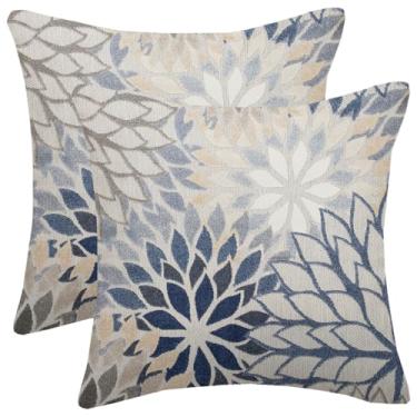 Imagem de AELUTYSH Capas de almofada cinza azul marinho 45,7 x 45,7 cm conjunto de 2 almofadas decorativas de primavera verão cinza dália floral casa de fazenda capa de almofada geométrica para casa sofá quarto