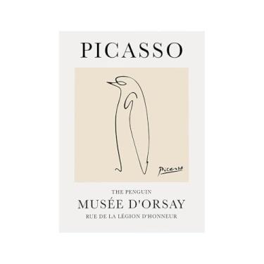 Imagem de Pintura em tela vintage Picasso desenho de linha de desenho de desenho de desenho de desenho de desenho de animal abstrato de arte de parede minimalista para decoração de sala de estar (SKU10,16x60 cm