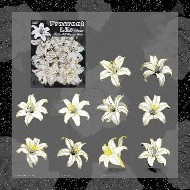 Imagem de Adesivos Washi em relevo 3D florais brancos à prova d'água para agenda de álbuns de recortes e decoração de artesanato DIY