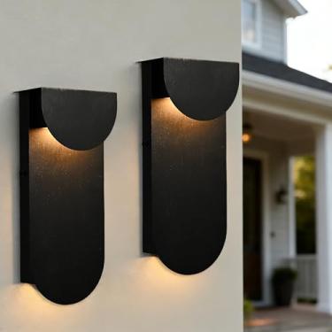 Imagem de Alighting Luminária de parede externa moderna (pacote com 2), arandela de parede de LED dupla descendente, 10W 3000K branco quente, preto antiferrugem luminária de parede externa para varanda, garagem