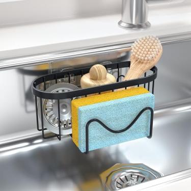 Imagem de Organizador de pia de aço inoxidável 2 em 1 - suporte de esponja e prato de parede resistente com gancho adesivo/ventosa de sucção, organizador sob a pia que economiza espaço para esponjas, escovas e