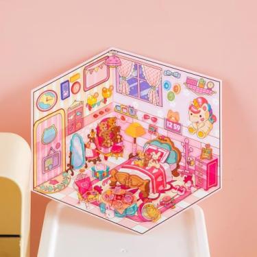 Imagem de Adesivos para scrapbooking DIY - Decalques de cena de diorama de desenho animado em miniatura, pacotes de adesivos de decoração de diário criativo e álbum (Strawberry House)