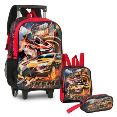 Imagem de Mochila Escolar Infantil Rodinhas Kit Completo Carros com Lancheira Es