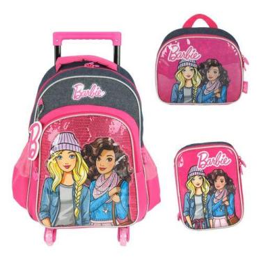 Imagem de Kit Mochila Rodinhas Giros 360 C/ Led Original Barbie, Azul