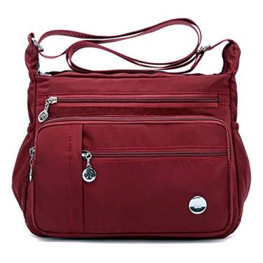 Imagem de Bolsa de ombro feminina Karresly bolsa de viagem bolsa carteiro transversal corpo de nylon com muitos bolsos, Vinho, Small
