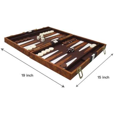 Imagem de Sun Flair Gammon Set Leatherette 15 polegadas, Jogo de Tabuleiro Clássico Dobrável, Smart Tactics Premium Melhor Estratégia, Guia de Ponta Fechado, Ma