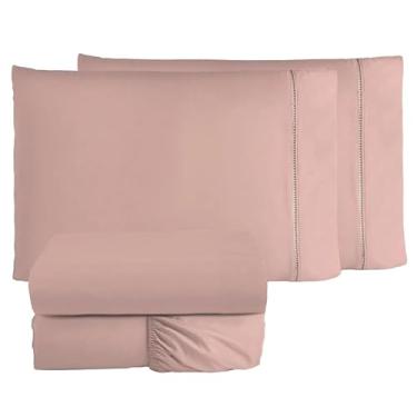 Imagem de Jogo de Cama Casal Queen Percal 400 Fios Ponto Palito 04 Peças, Antiácaro, Não faz bolinha Toque Extra Macio (Rosê)