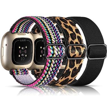 Imagem de Maledan Pulseiras compatíveis com Fitbit Versa 3/Fitbit Sense/Sense 2/Versa 4, pulseira esportiva de tecido elástico ajustável para Fitbit Versa 3 SmartWatch e Sense Smartwatch para mulheres e homens