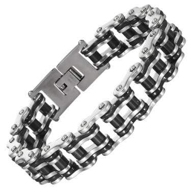 Imagem de Wollet Pulseira masculina extra grande e pesada de aço inoxidável, corrente de motociclista, pulseira de motocicleta, 21,8 cm, Aço inoxidável
