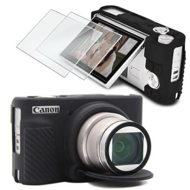 Imagem de HUADU Película protetora de tela (2 + 1 pacote) compatível com Kinokoo SX730/SX740, película de vidro temperado, alta definição e capa de silicone macio para câmera Canon PowerShot SX740/SX730 HS