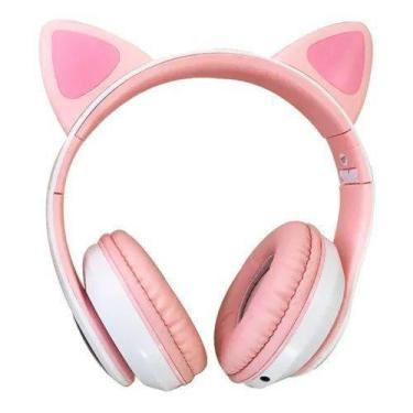 Imagem de Fone Gatinho Sem Fio Com Led Bluetooth Rosa LEF-1019 - LEHMOX