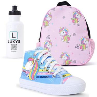 Imagem de Kit Tênis Feminino Infantil Unicórnio + Mochila Garrafinha - LUKYS CAL