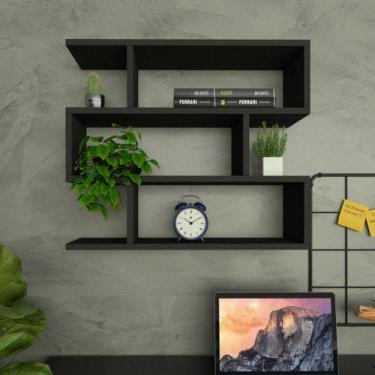 Imagem de Nicho ZIG P15cm Minimalista Preto MDF Organizador Escritório Quarto Sa