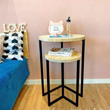 Imagem de Duo Mesa de Canto Circular de Ferro e Madeira Style Industrial Natural