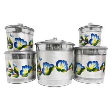 Imagem de Jogo De Mantimentos Pote Decorado Floral Alumínio Resistente 5 Peças -