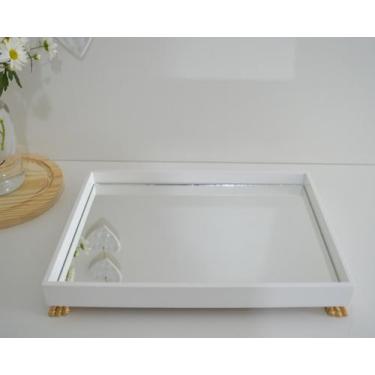 Imagem de Bandeja Mdf B096 Retangular Branca Com Espelho Decoração Escritório Sa