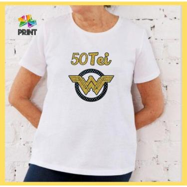 Imagem de Camiseta Adulto 50tei Mulher Maravilha Est. Azul Dourado - Aniversário