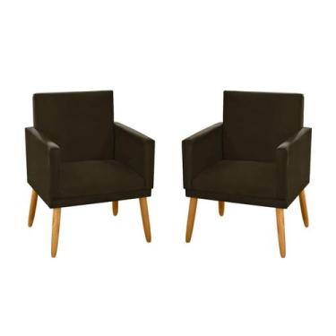 Imagem de kit 2 Poltronas Nina Decorativas  Luxo  Marrom Escuro Rodapé Pé Palito
