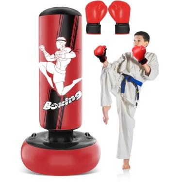 Imagem de YORWHIN Saco de pancadas inflável de 166 cm para crianças, saco de pancadas independente para adolescentes, saco de boxe com luvas de boxe para praticar Taekwondo de karatê MMA, e aliviar a energia