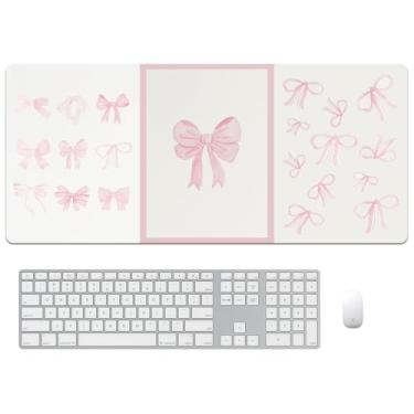 Imagem de Reateforin Tapete de mouse rosa fofo para meninas moderno com laços descolados para mesa mouse sem fio rosa estética escritório computador mousepad para laptop com base de borracha antiderrapante