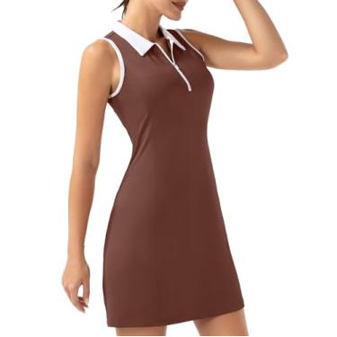 Imagem de FKEEP Vestido esportivo esportivo feminino de golfe com gola em V com shorts e bolso para treino atlético, 06 Marrom, P