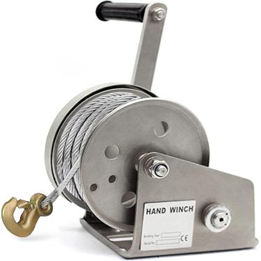 Imagem de Guincho manual, guincho manual de aço inoxidável para barco com cabo e gancho de aço, frenagem bidirecional, guincho manual resistente para elevação e resgate de carro, base espessa, estável e