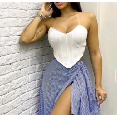 Imagem de Cropped Corselet sem alça com bojo top Triângulo - M & K Shop, Branco,