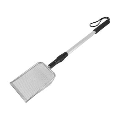 Imagem de Colher de cocô de galinha, pá de peneiramento de areia de metal removível de aço inoxidável ajustável para limpeza de galinheiro, pá de peneira de resíduos de aves antiaderente com cabo longo (A