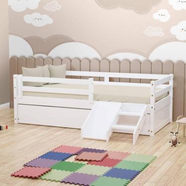 Imagem de Bicama Solteiro Dreams Grade de Proteção e Mini Escada/Escorregador Branco Megamobilia